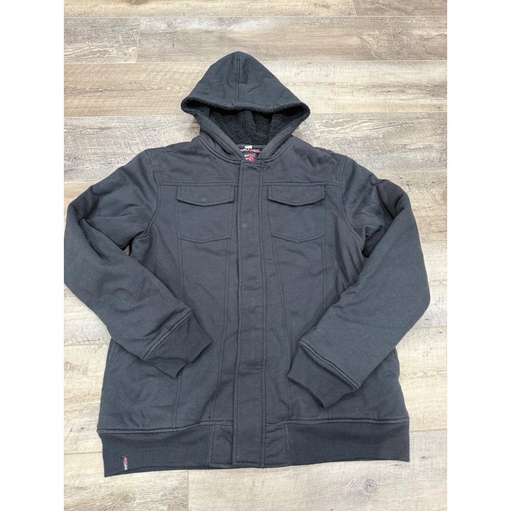 Tony Hawk Mens‎ Black Sherpa Lined Full Zip Hoodie Jacket Skater Utility Medium